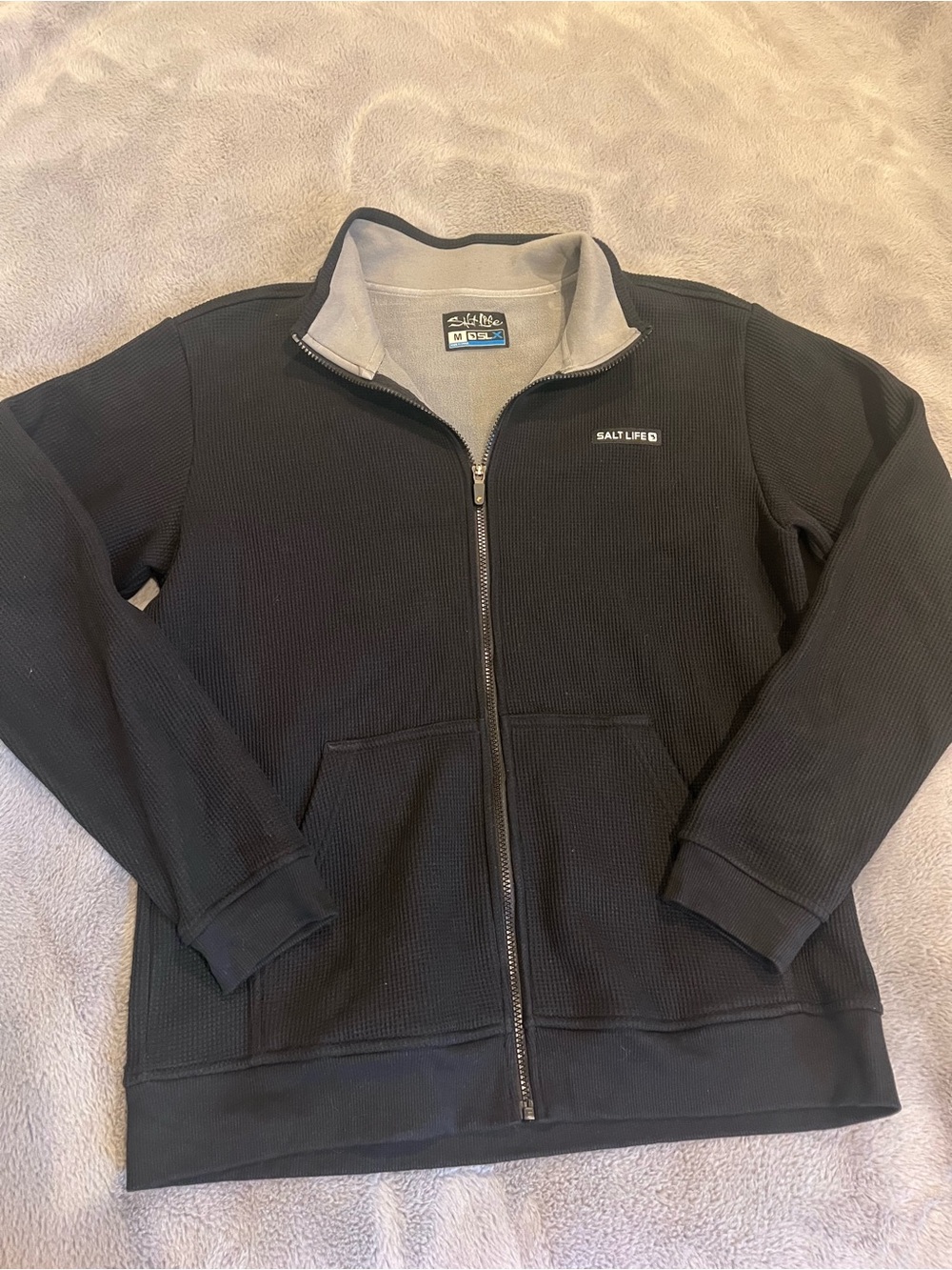 Salt Life SLX Men’s Black/Gray Waffle Knit Fleece Lined Full Zip Sweatshirt M